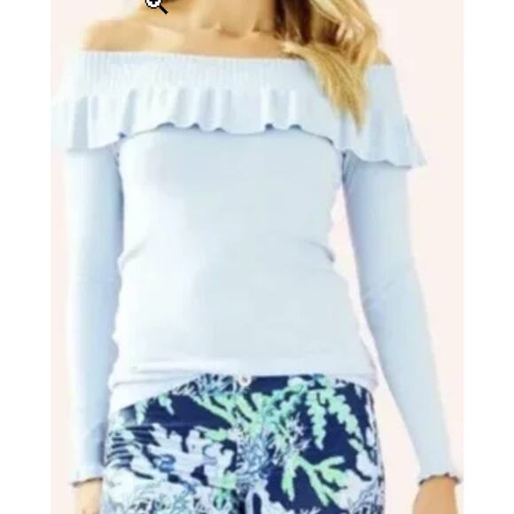 Lilly Pulitzer Blue Long Sleeve Off the Shoulder Siesta Sweater Size Large NWT - Picture 5 of 5